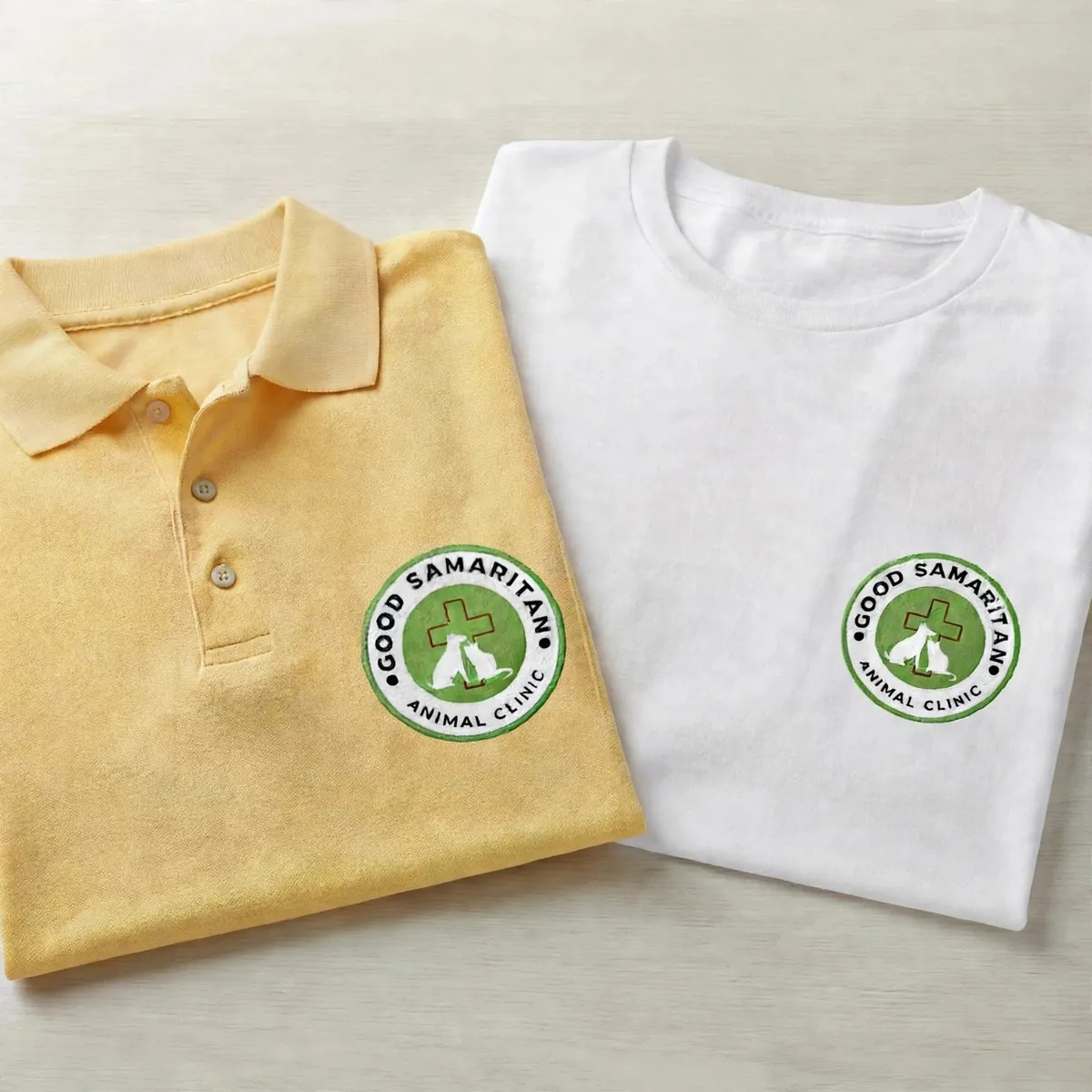Yellow polo shirt with a custom printed business logo