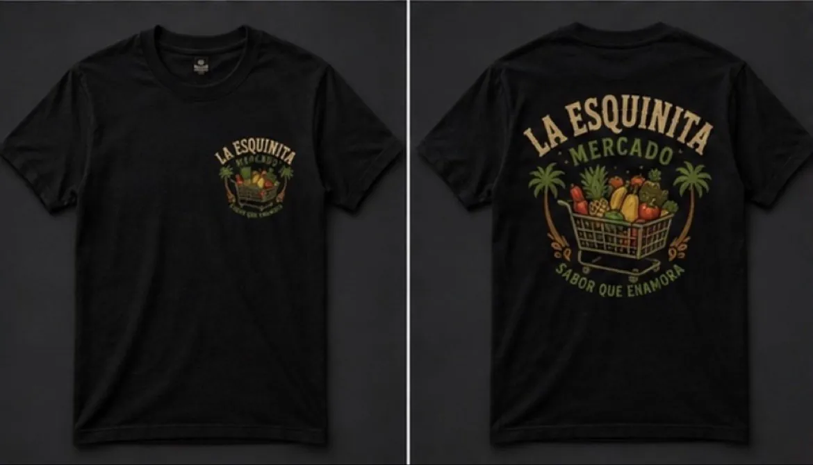Front and back views of a custom printed restaurant T-shirt